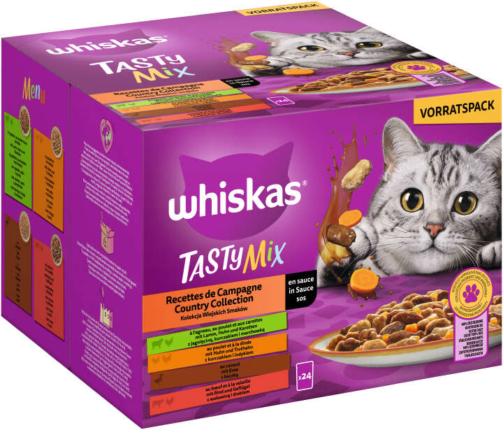 whiskas TASTY MIX Katzen-Nassfutter Portionsbeutel Multipack Country Collection in Sauce 24 x 85g